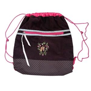 Die Spiegelburg Pferdefreunde Horse Corduroy Drawstring Gym or School Bag Vtg